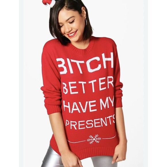 Christmas Sweater Funny Ugly Jumper Crewneck Better Have My Presents Sz M/L - Picture 1 of 5